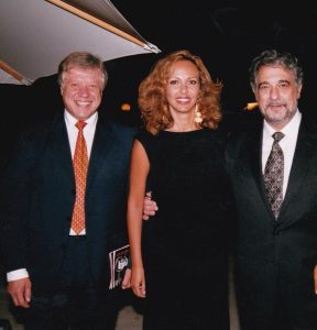 The producer Peter Brightman with Nora Joumblatt, predsident of the prestigious Beiteddine Festival in the Lebanese Hills, and the legendary opera star Placido Domingo.